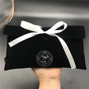 Custom Logo Gedrukt Fluwelen Envelop Tas Mini Fluwelen Envelop Gift Pouch Met Lint Strik