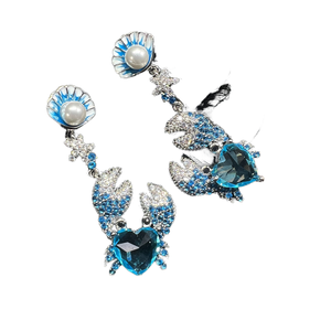 Lindos pendientes colgantes de cangrejo azul con cristal de corte en forma de corazón y diseño de concha de perla de imitación para mujer, joyería de fiesta - Product Image 1