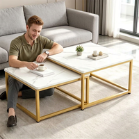 Ensemble de 2 tables basses gigognes en métal, style moderne et luxueux, en acier inoxydable doré, carrées, pour le salon