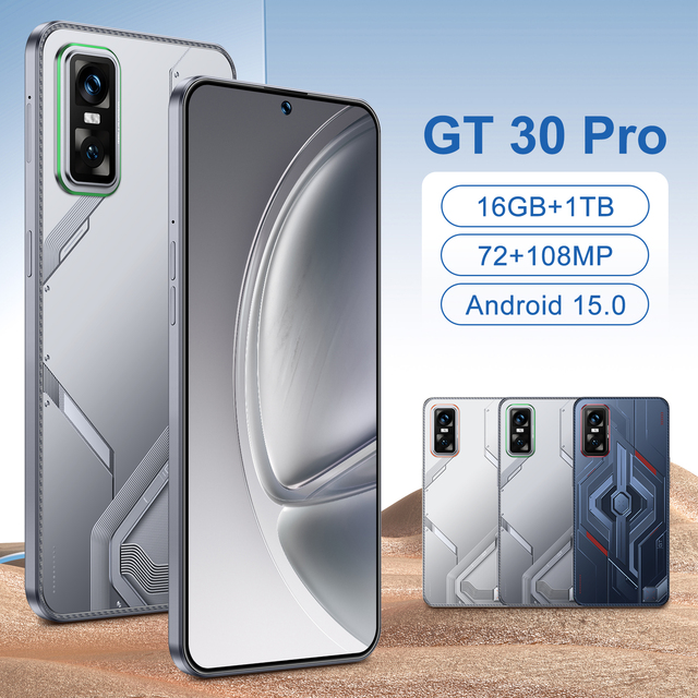 New GT30 Pro Android14 5G Smartphone HD 7.3 Inch HD Screen Deca Core CPU LTE Cellular Dual SIM Card 16GB Mobile Phone
