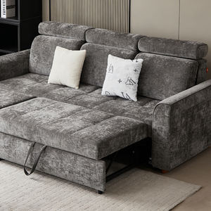 أرائك قابلة للطي مغطاة بقماش رمادي مع أذرع ومقاعد قابلة للتحويل إلى سرير لغرفة المعيشة وغرفة النوم - Product Image 2