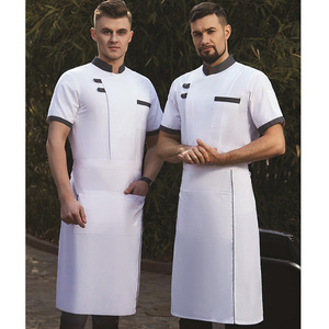 Biểu Tượng Tùy Chỉnh OEM Người Đàn Ông Phụ Nữ Unisex Nhà Bếp Đầy Đủ Thiết Lập Ngắn Tay Áo Nhà Hàng Nấu Ăn Baker Cafe Áo Khoác Nấu Ăn Đầu Bếp Tạp Dề Đồng Phục - Product Image 3