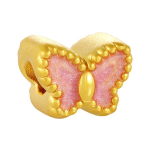 สร้อยข้อมือลูกปัดผีเสื้อสำหรับผู้หญิงคุณภาพสูงขนาดเล็กพร้อมเครื่องประดับลูกปัดแกะสลักสีทองแท้ - Product Image 2