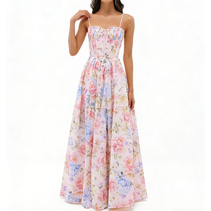 Robes à imprimé floral personnalisées, <span class=keywords><strong>taille</strong></span> corset, <span class=keywords><strong>robe</strong></span> maxi élégante romantique pour femme, <span class=keywords><strong>robe</strong></span> de soirée d'été, <span class=keywords><strong>robe</strong></span> de vacances florale pour femme - Product Image 4