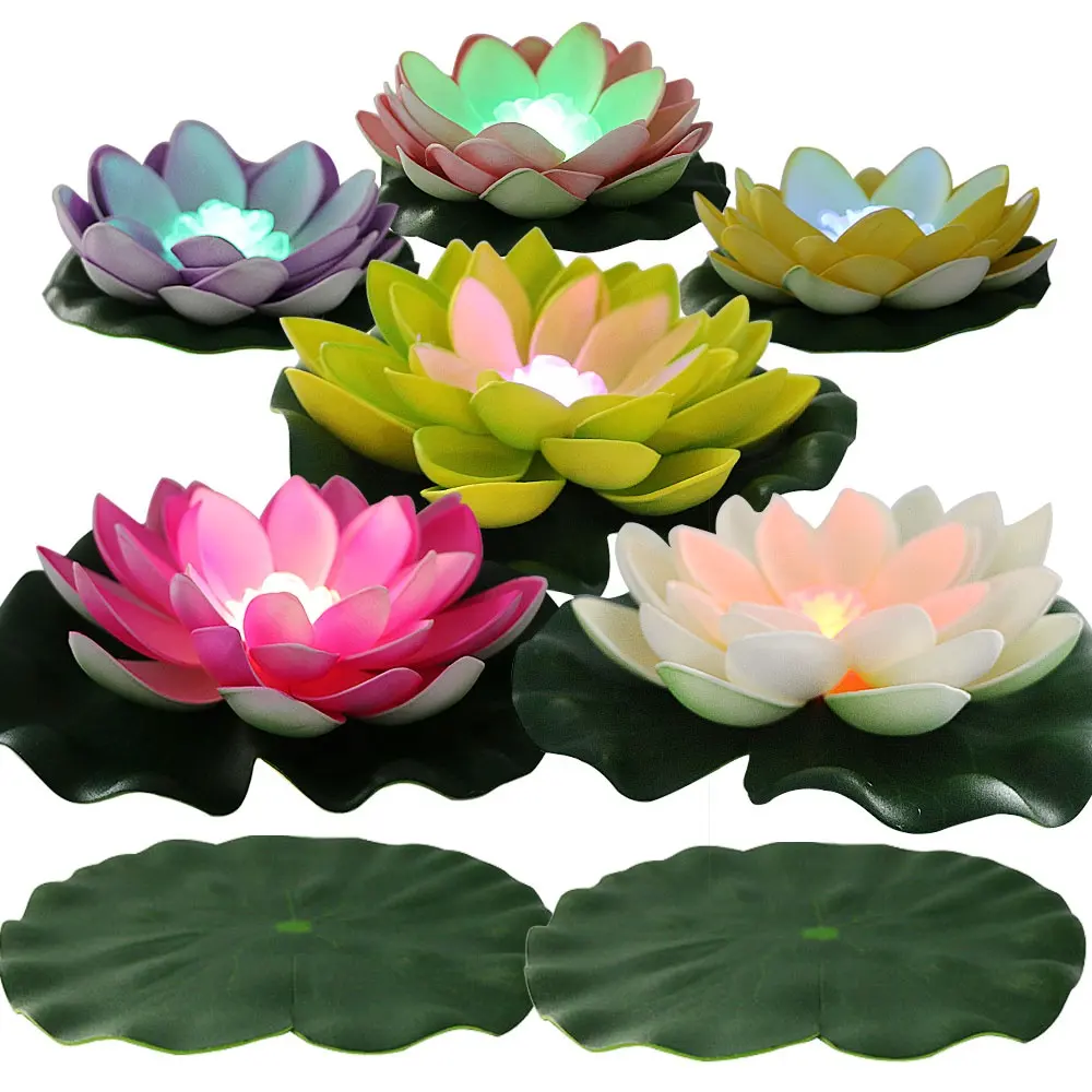 Lotus flottant coloré de 7 pouces de vente chaude avec la lumière de LED pour la décoration d'étang de piscine