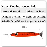 Leurre de pêche de surface en bois OEM de haute qualité, 140 mm, 25 g, pour la pêche au gros gibier en eau salée (GT)