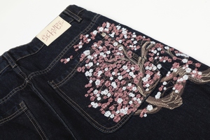 <span class=keywords><strong>Jeans</strong></span> DERSCHUTZE da <span class=keywords><strong>Uomo</strong></span> Ricamati con Fiori, Pantaloni Larghi in Denim Pesante con Grafiche Floreali, Stile High Street, all'Ingrosso - Product Image 3