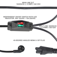 Kabel Ekstensi Daya Tipe Y dengan Colokan 3 Pin AS dan Dua Port IEC C5 dengan Sakelar Terpisah untuk Laptop, Printer, Lampu LED