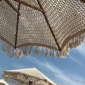 Parasol de soleil bohème en corde de coton macramé-2.5/3 m parasol de plage, poteau en bois vintage, style tissé à la main pour patio, jardin - Product Image 2
