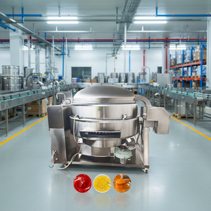 Marmite de cuisson industrielle à agitation planétaire chauffée au gaz automatique pour sauces, pâtes et garnitures - Product Image 1