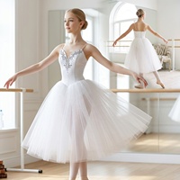 R0186 Robe longue tutu de ballet romantique blanche pour filles, ornée, costume de danse classique pour spectacle sur scène