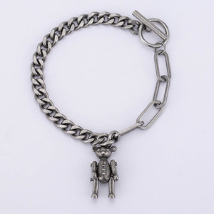 Hip Hop Creative <b>Chain</b> Teddy Bear <b>Titanium</b> Steel Bracelet Cartoon Bear Pendant Rotating Joints Gift Jewelry - Product Image 1