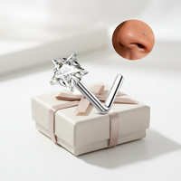 Nouveau design 2026 – Piercing de nez étoile CZ en forme de L, anneau de nez en acier inoxydable, bijoux de corps tendance pour femmes et hommes