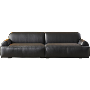 Divano modulare in vera pelle minimalista in stile italiano stile retrò facile da pulire a tre posti di lusso leggero Wabi-Sabi nero piccolo <span class=keywords><strong>Living</strong></span> - Product Image 5