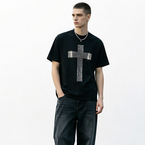 เสื้อยืดสตรีทแวร์แขนสั้นผ้าฝ้ายคุณภาพสูง 100% สำหรับผู้ชาย ระบายอากาศได้ดี ไม่หดตัว - Product Image 1