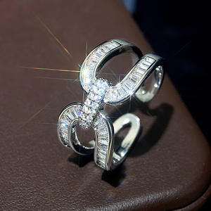 Anillo de cóctel con lazo F1704 para mujer, con circonita cúbica creada en laboratorio, engaste de canal, anillos de compromiso de moda - Product Image 4