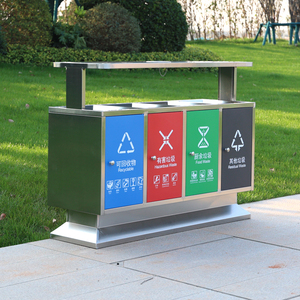 Sáng tạo đường phố-phân loại sử dụng đứng thép không gỉ Thùng rác bin 4 ngăn tái chế Thùng rác có thể lưu trữ xô - Product Image 2