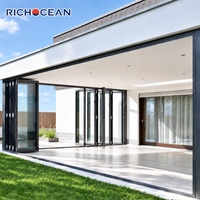 Portes pliantes en aluminium à rupture de pont thermique RICHOCEAN, à double vitrage, grande ouverture, pour patio, porte en verre pliante