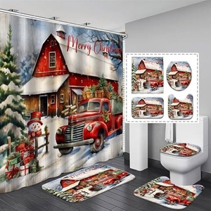 Roter LKW Scheune Weihnachten Polyester Duschvorhang Badezimmervorhang Digitaldruck Wasserdicht Kundenspezifischer Druck Großhandel Modern 2 - Product Image 2