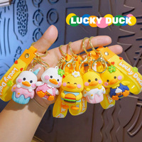 Porte-clés en silicone écologique en forme de canard jaune de dessin animé, mignon animal, pendentif de sac pour couple, accessoires de voiture, ornements, porte-clés en caoutchouc