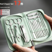 Kit de Manucure de Voyage de Luxe 17-en-1 en Acier Inoxydable, Style Vert Matcha, Trousse de Soin des Ongles de Poche, Coupe-Ongles Épais