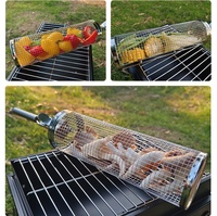 Tambour de barbecue extérieur en acier inoxydable barbecue cage roulante cylindrique barbecue végétal tambour à mailles