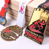 Vente en gros bon marché Trophées et médailles Lanyard Gold Award Marathon Running Custom Football Soccer Medal Lanyard