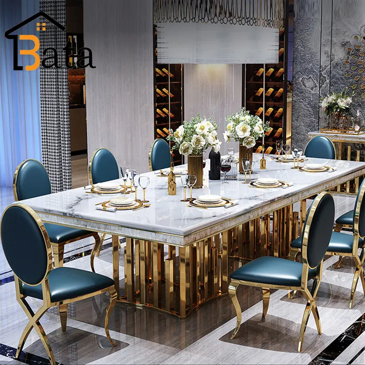 Set meja makan lengkap modern besar, furnitur ruang makan marmer, set meja makan Nordik modern dan kombinasi kursi
