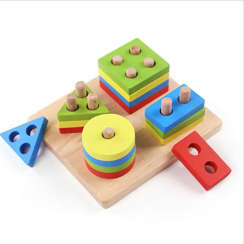 2021 Wooden Puzzle Kids Toys Shapes Sorter Preschool Geometric Blocks Stacking Games