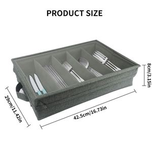 Durable 5 Compartment Silverware Storage <b>Container</b> <b>Box</b> with Removable Lid and Easy to Carry Handles - Product Image 2