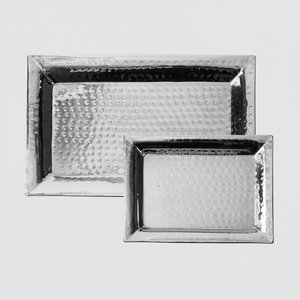 United Trade World Hammered Metal Serving <b>Tray</b> Disposable Chrome Platter for <b>Party</b> Appetizer <b>Food</b> Packaging Accessory with Lids - Product Image 1