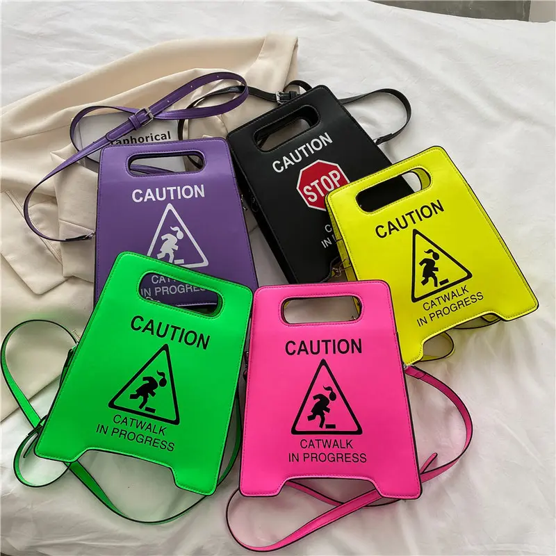 Tasarımcı lazer ayna yaratıcı komik uyarı işareti çantası bolso focusrite crossbody kişilik benzersiz çanta kadın novation çantası