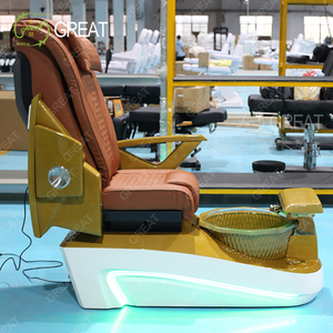 Nouvel arrivage de fauteuil de salon de beauté design équipement mobilier Orange Gold Foot Spa Chair de luxe électrique inclinable pour massage et pédicure - Product Image 6