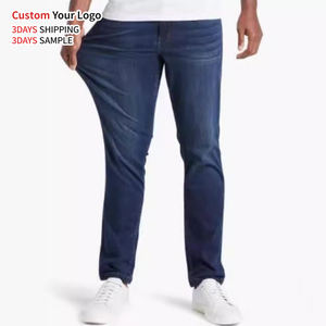 Jeans en denim stretch coupe slim OEM, micro-élastiques, coupe droite, bleus, style empilé, streetwear pour hommes - Product Image 1