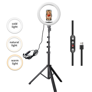 Anneau <span class=keywords><strong>lumineux</strong></span> LED tricolore de 10 pouces avec trépied <span class=keywords><strong>pour</strong></span> maquillage, diffusion en direct et vidéos TikTok – Vente en gros - Product Image 1
