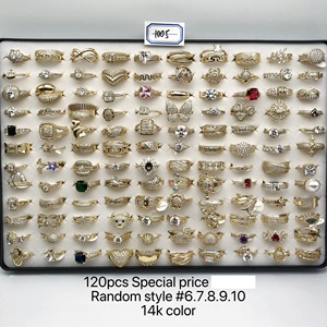 Bandeja de Anillos Mixtos de Lujo con Baño de Oro de 14K Antideslustre, 120 Piezas - Joyería Surtida de Circonita Cúbica para Mujer al por Mayor - Product Image 3