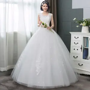 Корейский стиль V-образный вырез кружева майка короткий рукав цветочный принт бальное платье дешевое свадебное платье