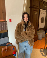 Petit manteau chaud en fourrure de lapin Rex importé des Pays-Bas, couleur Maillard, court, pour femmes, vestes en fourrure de lapin en vente, manteau en vison
