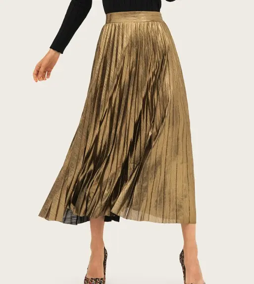 Saia longa feminina plissada, design da moda de inverno 2019