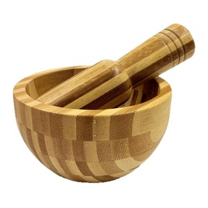 Ensemble mortier et pilon en bois manuel pour épices, herbes, ail, poivre, sel – Bol de 13 cm avec pilon de 14,8 cm – Durable et pratique - Product Image 1