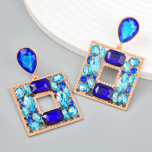 2025 nouveauté exagéré incrusté creux carré verre diamant boucle d'oreille Super fée grand géométrique déclaration boucles d'oreilles en gros - Product Image 2