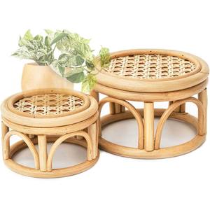 Support de plante rond en rotin tressé, robuste et durable, artisanat tissé, piédestal multifonctionnel pour l'affichage des plantes, pour la décoration de jardin intérieur - Product Image 1