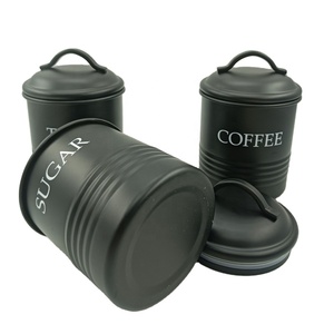 Set di contenitori per alimenti neri opachi da cucina in metallo moderno elegante personalizzato da 3 pezzi Set di contenitori per caffè e tè allo zucchero - Product Image 4