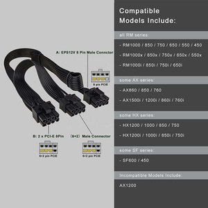 Câble d'alimentation PCI Express 8 broches vers double 6+2 broches, câble d'alimentation PCIe 8 broches 1 vers 2 pour Corsair RM1000 RM850 <span class=keywords><strong>RM750</strong></span> RM650 RM550 - Product Image 2