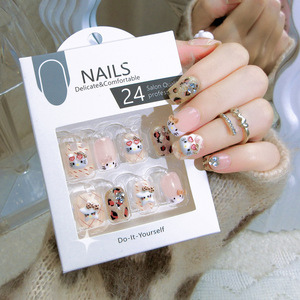 Nouvelle Arrivée Faux Ongles Courts Carrés à Couverture Complète Motif Chat Kawaii Fait Main 24 Pièces/Boîte en ABS pour Doigts Automne - Product Image 1