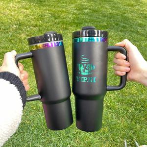 Custom logo Double Walled Stainless Steel 30oz H2.0 <b>Water</b> <b>Bottle</b> Black <b>White</b> Holographic rainbow Plated Tumbler - Product Image 4