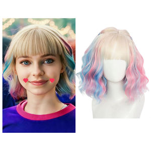 Parrucca Sintetica Corta Ondulata Blu Rosa per Cosplay Anime Serie TV Wednesday Little <span class=keywords><strong>Wolf</strong></span> Girl Enid Sinclair - Product Image 1