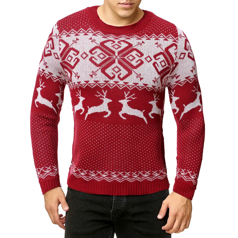 Maglione invernale di Natale con renna in acrilico poliestere maglia Jacquard personalizzato maglione di natale per gli uomini Pullover spesso negoziabile