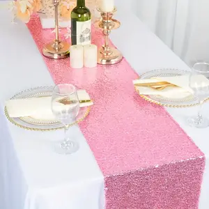 粉色银色亮片桌布装饰中间餐具布置生日节日婚礼派对桌布旗帜装饰