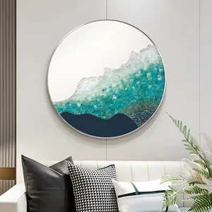 Moderne ton bleu salon peinture décorative verre de mer collage à la main circulaire suspendu photo abstraite porche mur decocr